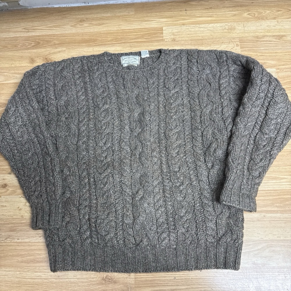 Vntg American Eagle Sweater Men's Med Brown Cable Knit Hand Knit Wool Fisherman